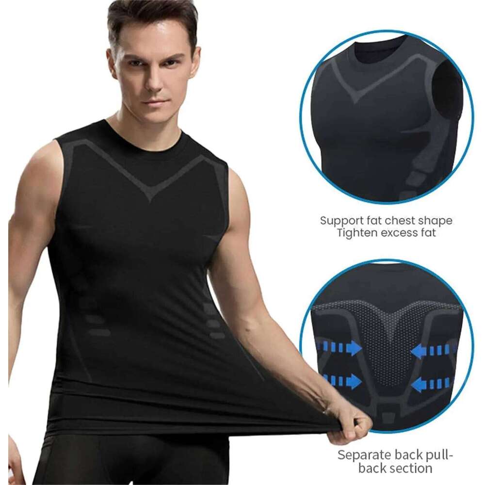 Ionic Shaping For Men Ice-Silk Slimming Vest Body Shaper Compression Tank Top Tummy Control Sleeveles Fitness Shirts 26Y0313