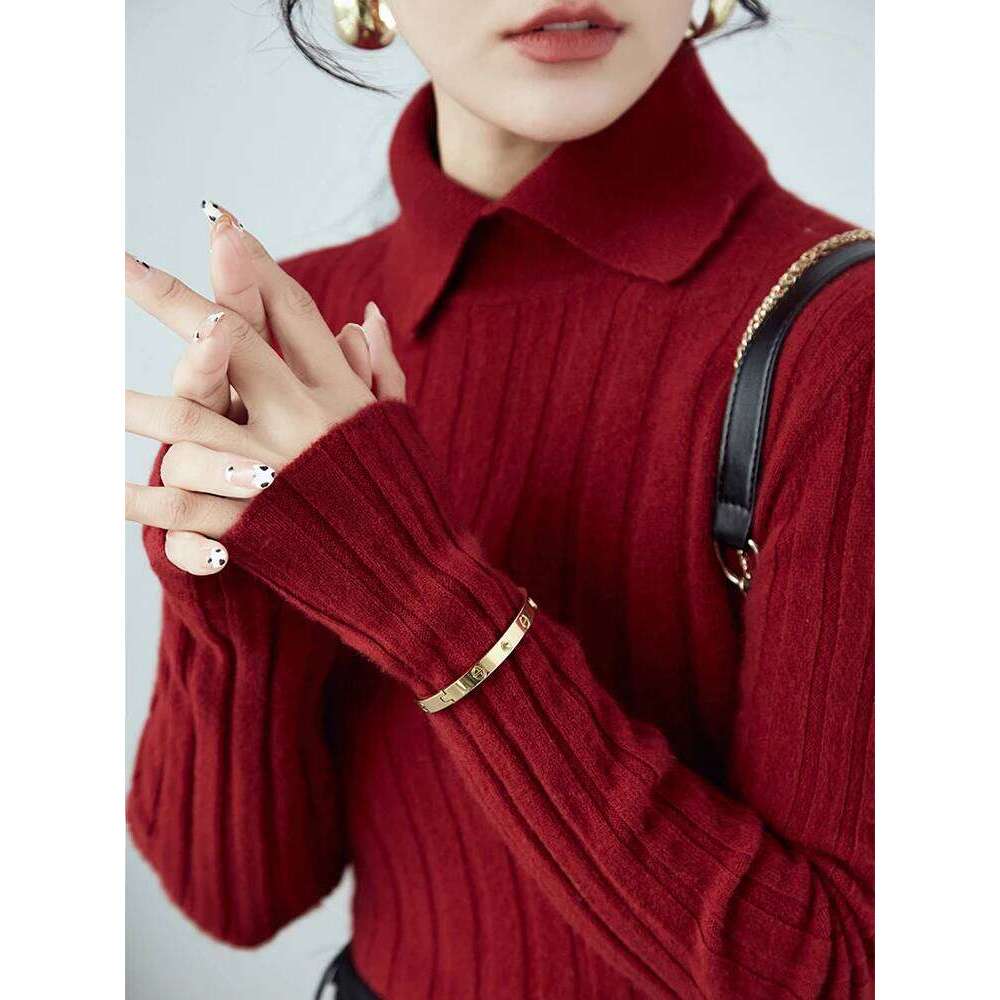 2025 Knitted Sweater New Polo Collar Long Sleeve Slim Fit Pullovers Women Autumn Winter Sweaters Soft Warm Bottoming Tops Z260313