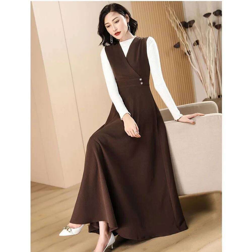 New Temperament Women's Woolen Long Autumn Small Fragrance Style Sleeveless Vest + Sweater 2PCS Suspenders Dress Set Z260313