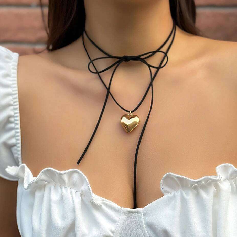 Ingemark Elegant Goth Heart Pendant Necklace for Women Collares Wed Bridal Knotted Bowknot Adjustable Chain Y2K Jewelry New H260312