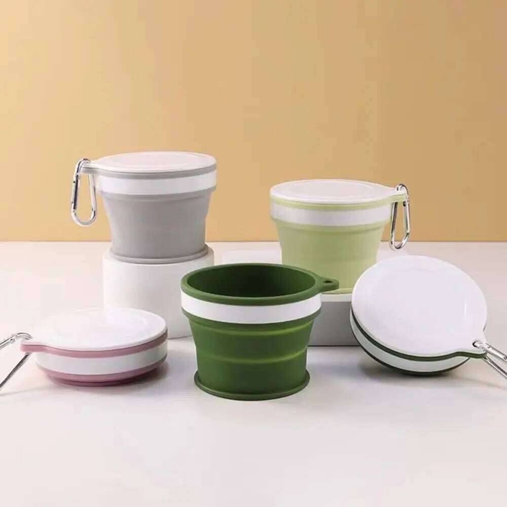 Portable Foldable Travel Mug with Carabiner Leak Proof Silicone Drinking Space Saving Reusable Retractable Camping Cup Water Z260313