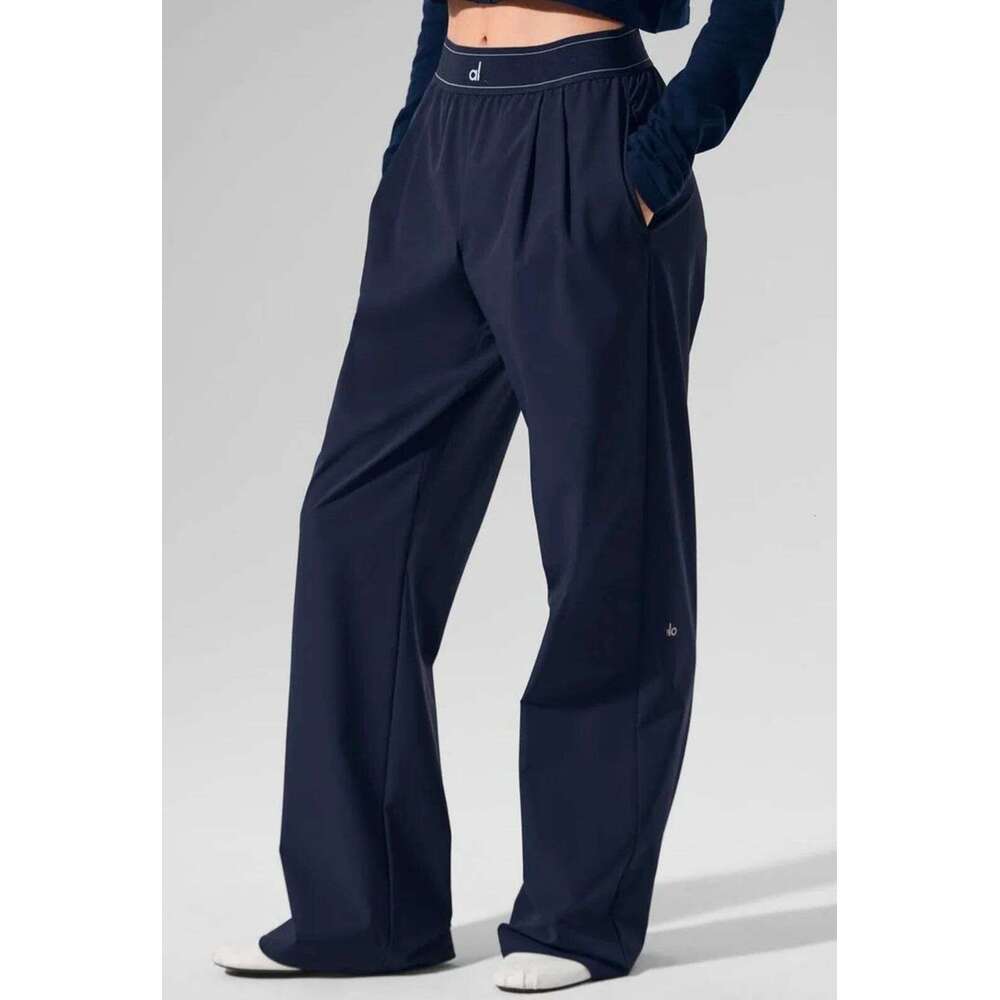 Yoga Sports Wide Leg Pants Thin Casual Loose Navy Blue Baggy Sweatpants Elastic Waist Solid Fitness Joggers Trousers Women