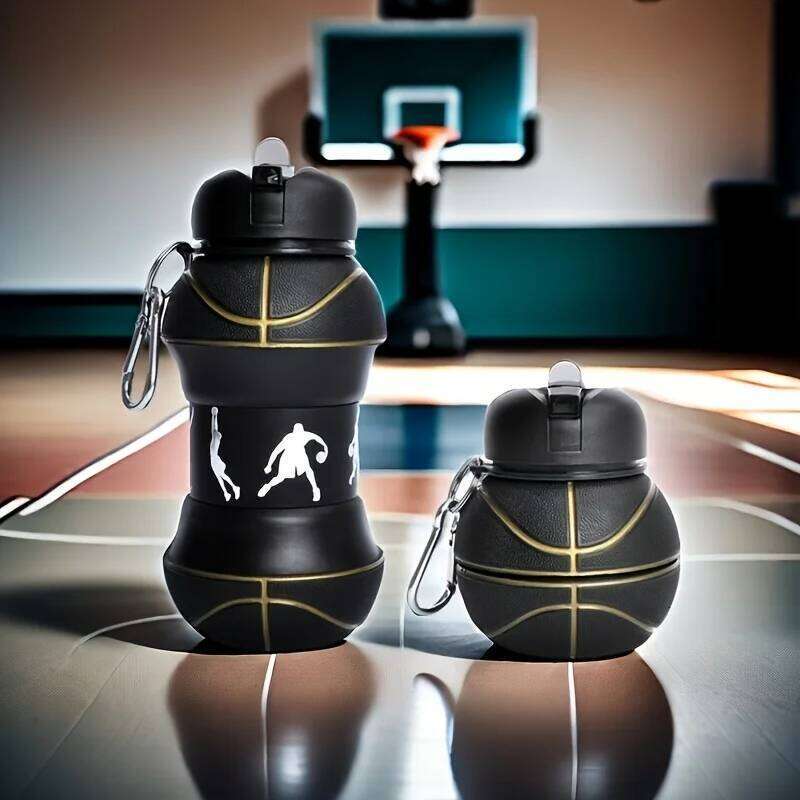 Creative Basketball Theme Silicone Water Bottle - Foldable and Stretchable, with Mountaineering Buckle, Insulated Z260314