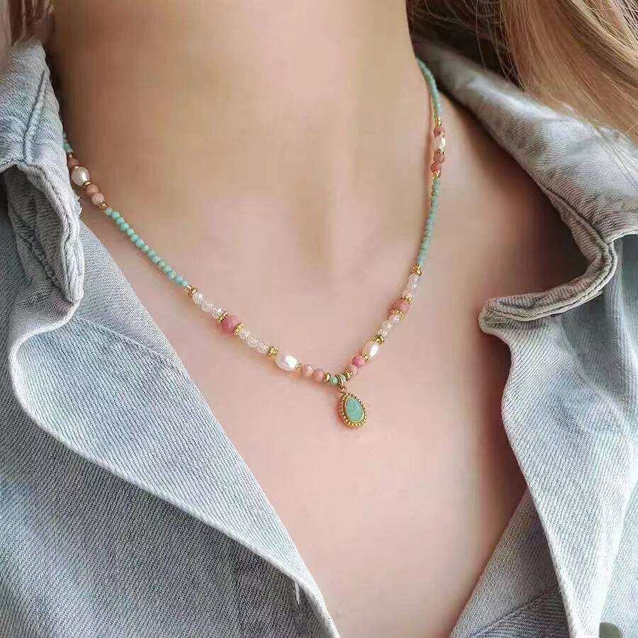 Natural Stone Pearl Bead Water Droplet Pendant Necklace 2025 Fashion Jewelry For Women's Sexy Collarbone Chain Accessories H260312