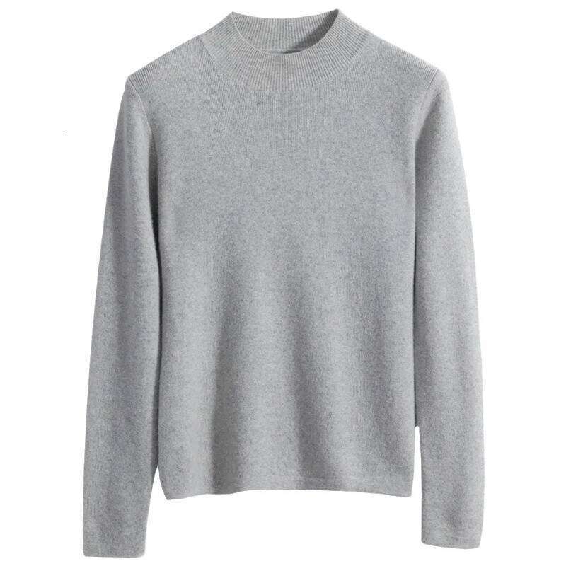 2025 Autumn/Winter New Women's Wool Blended Loose Half High Neck Solid Short Pullover Bottom Knit Sweater Ladies' Top Z260313