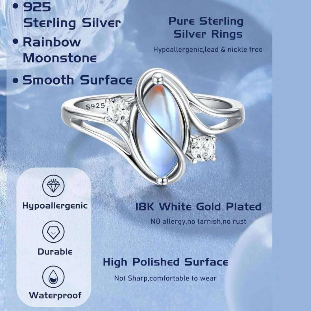 Fansilver Sterling Silver Minimalist Oval Moonstone for Women Engagement Female Ring Wedding Band 925 Jewelry Gift H260312