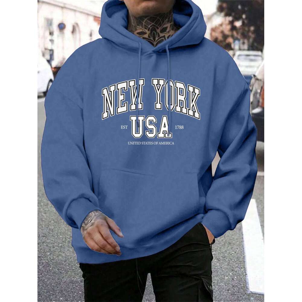 America New York City Print Male Hoody Fashion Loose Hoodies Casual Warm Hooded Men Autumn Fleece Crewneck Clothes Z260314