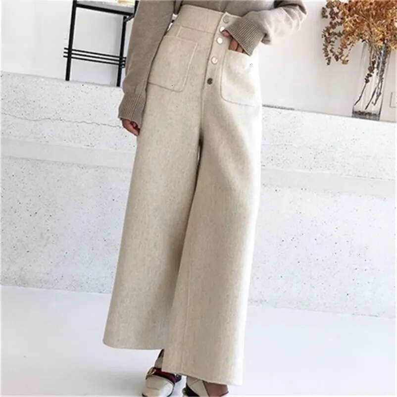 Capris Trousers Mop Winter Wide Leg Hougong High Waist Ultra Thin Wool Women's Pants 230331 Z260312