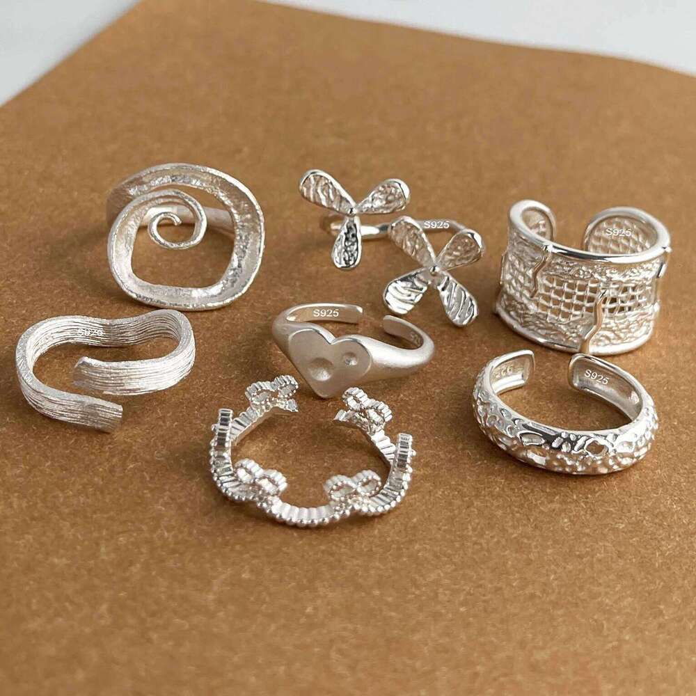 925 Sterling Silver Rings for Women Couple Minimalist Handmade Simple Flower Heart Ring Fine Jewelry Gift Prevent Allergy H260312