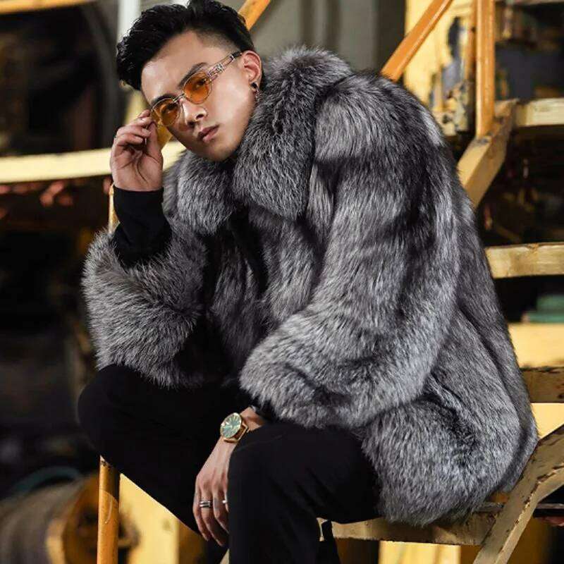 Luxury Brand Men's Autumn Winter Fluffy New Business Casual Silver Fox Jacket Faux Fur Coats Fashion Charming Warm Tops Z260313