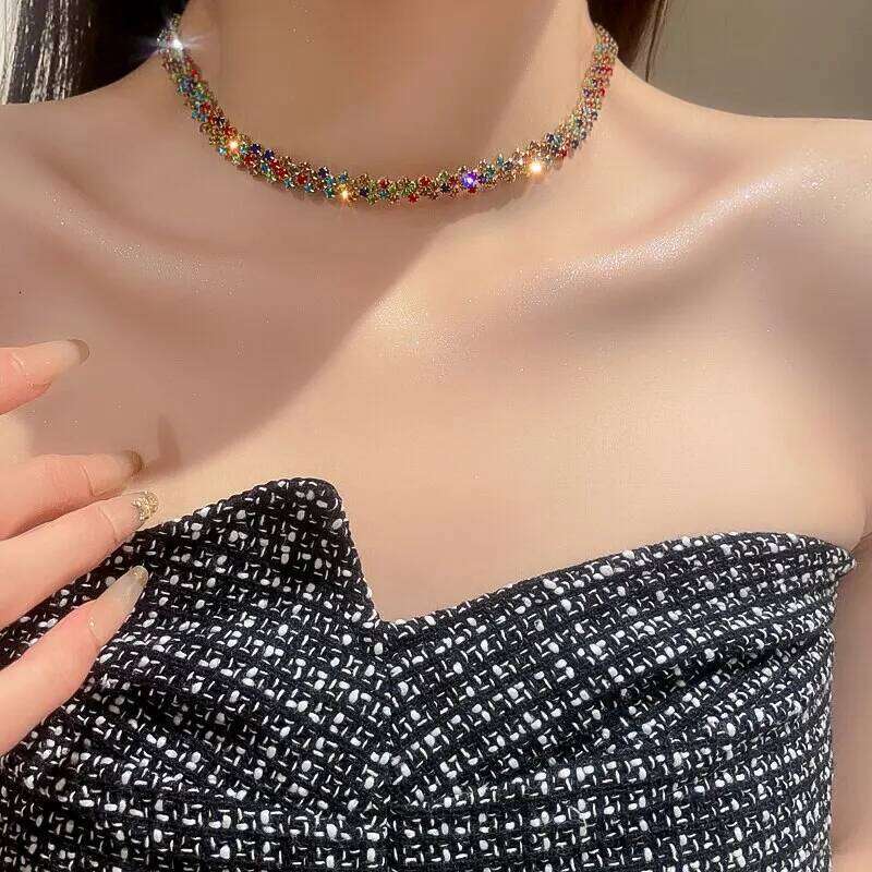 Shiny Full Rhinestone Choker Necklace for Women Personalized Geometric Crystal Necklaces Wedding Jewelry Party Gifts H260312