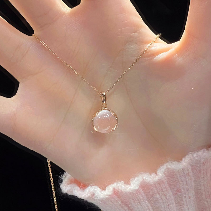 Fashionable Women's Accessories Japanese And Korean Style Cherry Blossom Pink Crystal Necklace For Women Light Luxury Niche Ins Style Simple Vers