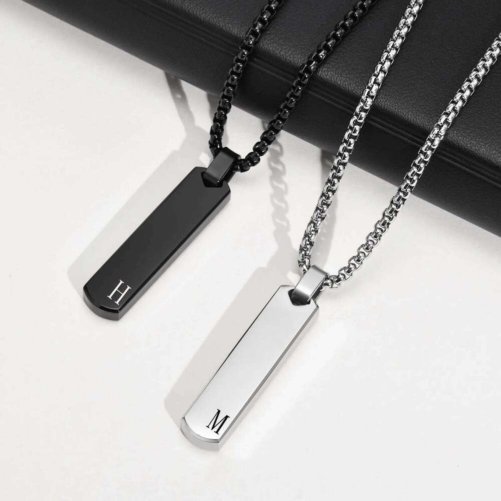 Initials Vertical Bar Necklace for Men,Stainless Steel A-Z 26 Letters Charm Geometric Pendant Collars,Stylish Jewelry Gift H260312