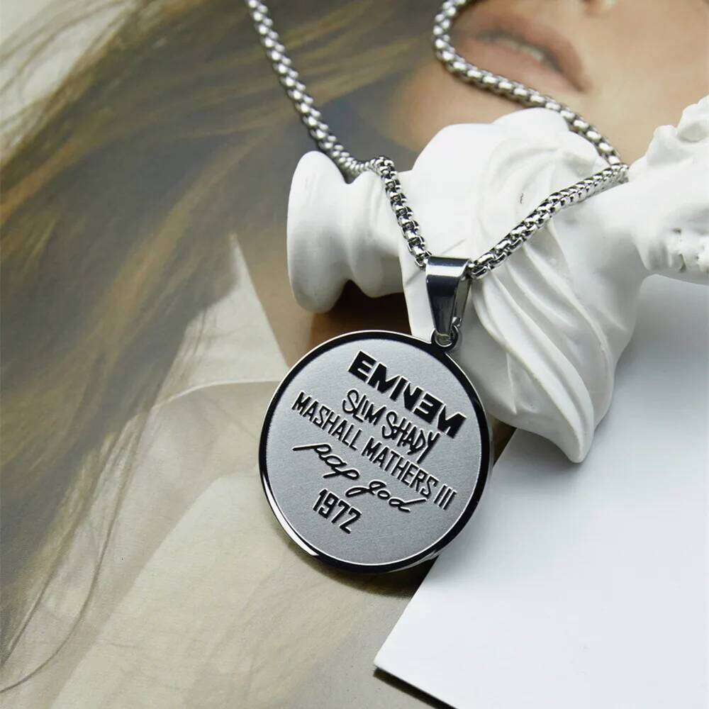 Eminem Titanium Steel Hip Hop Necklace Matte Relief Pendant Sweater Chain Jewelry Gift For Him H260312