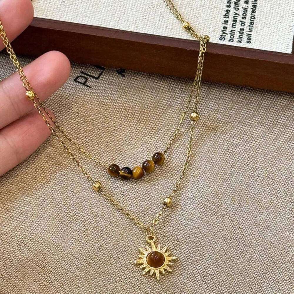 Gold Color Sun Pendant Necklaces, Stainless Steel Layer Necklace Women, Minimalism Style Jewelry Accessories Chain H260312