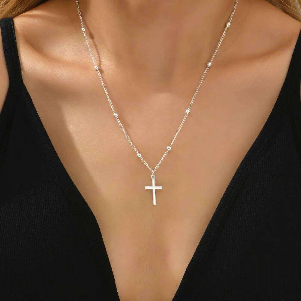 Gold Silver Color Cross Pendant Necklace Fashion Exquisite Metal Alloy Chain Drop Necklaces Religous Jewelry for Women Men Gifts H260312