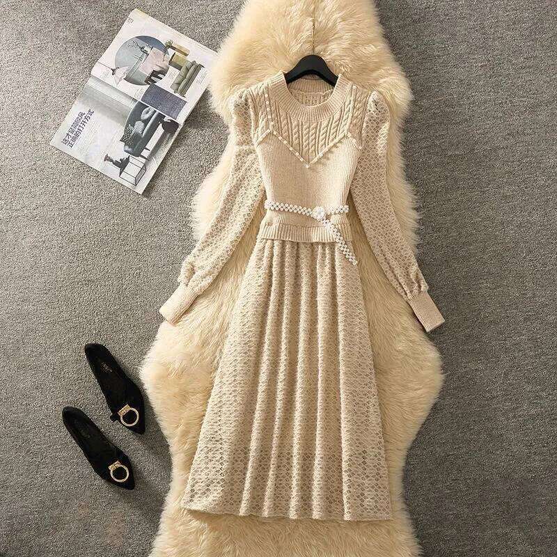 Women Long Sleeved Knitted 2024 Autumn New Ladies Knitt Dresses Fashionable Stunning Young Dress Lady Vestidos Z260314