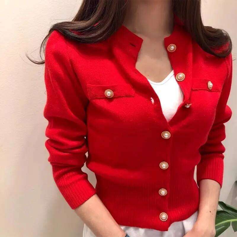Slim Short Knitting Temperament Cardigan Spring Autumn New Long Sleeve Solid Youth Elegant Sweaters Fashion Korean Women Clothes Z260313