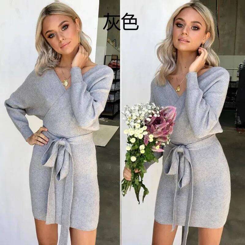 Solid Color Frock Autumn Winter Sexy Lace Up V-neck Backless Dresses 2025 Woman Hug The Hips Vestidos De Fiesta Elegantes Z260313