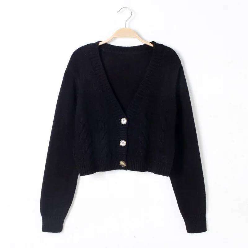 V Neck Cropped Women Long Sleeve Twist Knitted Sweater Coats Autumn Winter Keep Warm Korean Fashion Jacket Cardigan Z260313