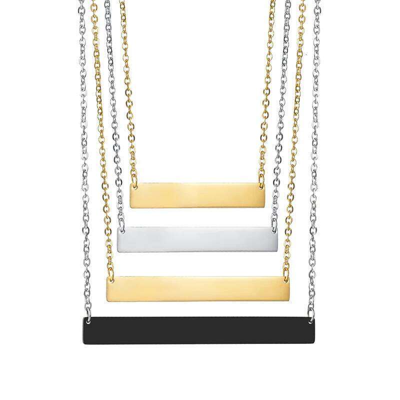 Goxijite Stainless Steel Engraving Square Bar Custom Name Pendant Necklace Gold 3 Colors Women Men Party Gift H260312