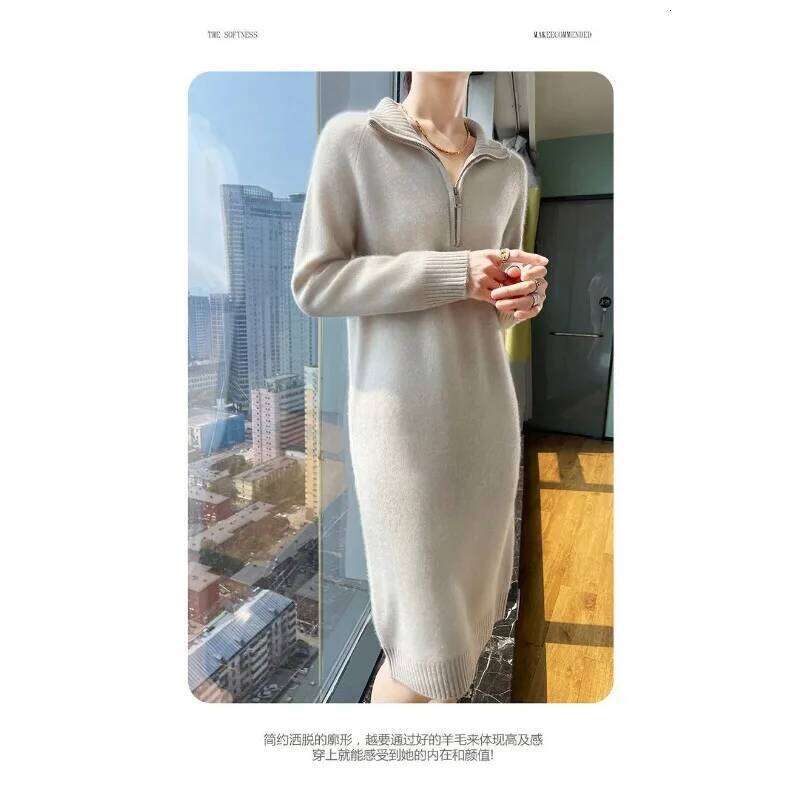Autumn Winter Knitted Turtleneck Women's Long Skirts Loose Solid Color Versatile Sweaters for Outer Wear Z260313