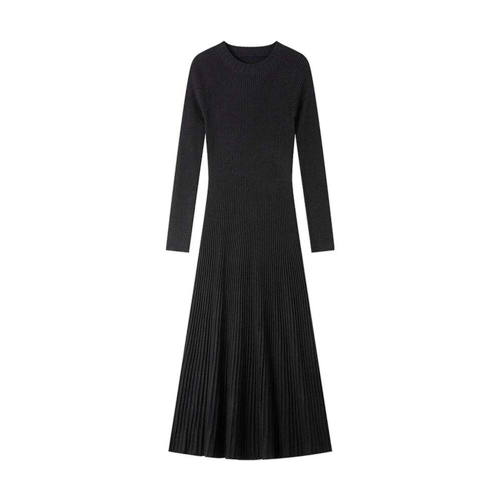 VIMLY Long Dresses 2025 Winter Woman Elegant Wool Blend Knitted Evening A-line Round Neck Slim Bodycon Midi Dress 73533 Z260313