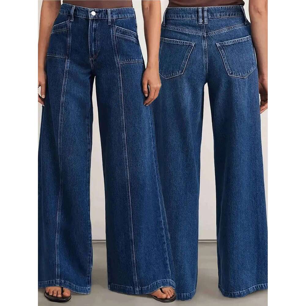 "Womens Deep Blue Wide Leg Jeans - Stylish Denim Trousers for Comfort and Versatility Z260313