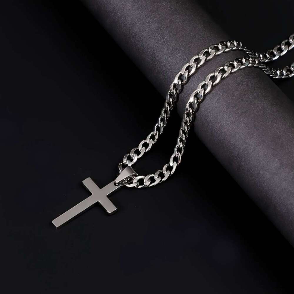 Mens Hip Hop Style Cross Necklace Stainless Steel Pendant Simple Daily Formal Chain Gift for Dad Husband Boyfriend Fathers Day H260312