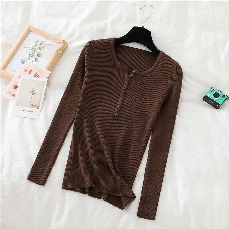 2025 Autumn Winter Skinny Elastic Knitted Shirt Women Pullover Sweater Female Long Sleeve Slim Knit Bottoming Knitwear Tops Z260314