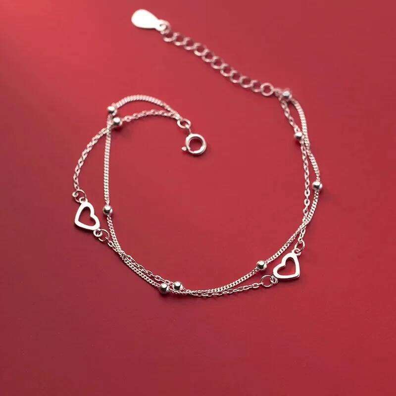 925 Sterling Silver Hollow Heart Bracelets For Women Girls Vintage Korean Design Double Layer Beads Bracelet Party Jewelry Gifts Z260313