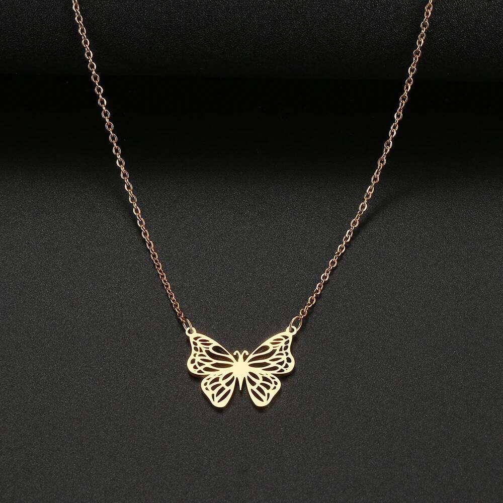 Stainless Steel Necklaces ly Gold Silver Color Butterfly Pendant Collar Chain Necklace For Women Jewelry Party Friends Gifts H260312