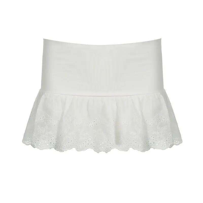 Summer Kawaii White Ruflles Skirt Women Fashion Slim Fit Mini Skirts Giris Y2k All Match Elastic High Waist Black Faldas Z260314