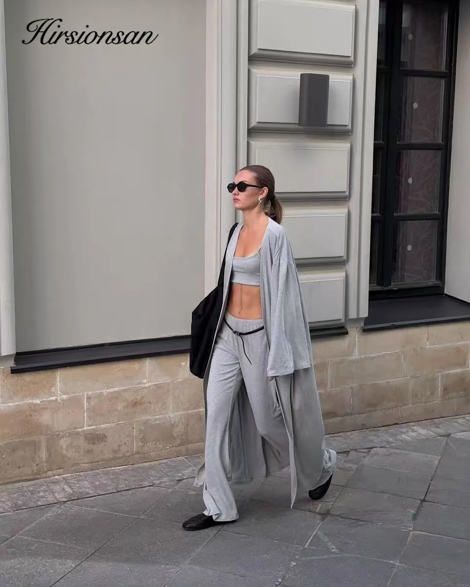 Hirsionsan Modal Soft Loose Sets Women Casual Three Pieces Long Sleeve Cardigan High Waist Pants Vest Outfits Tracksuit 2025 260309