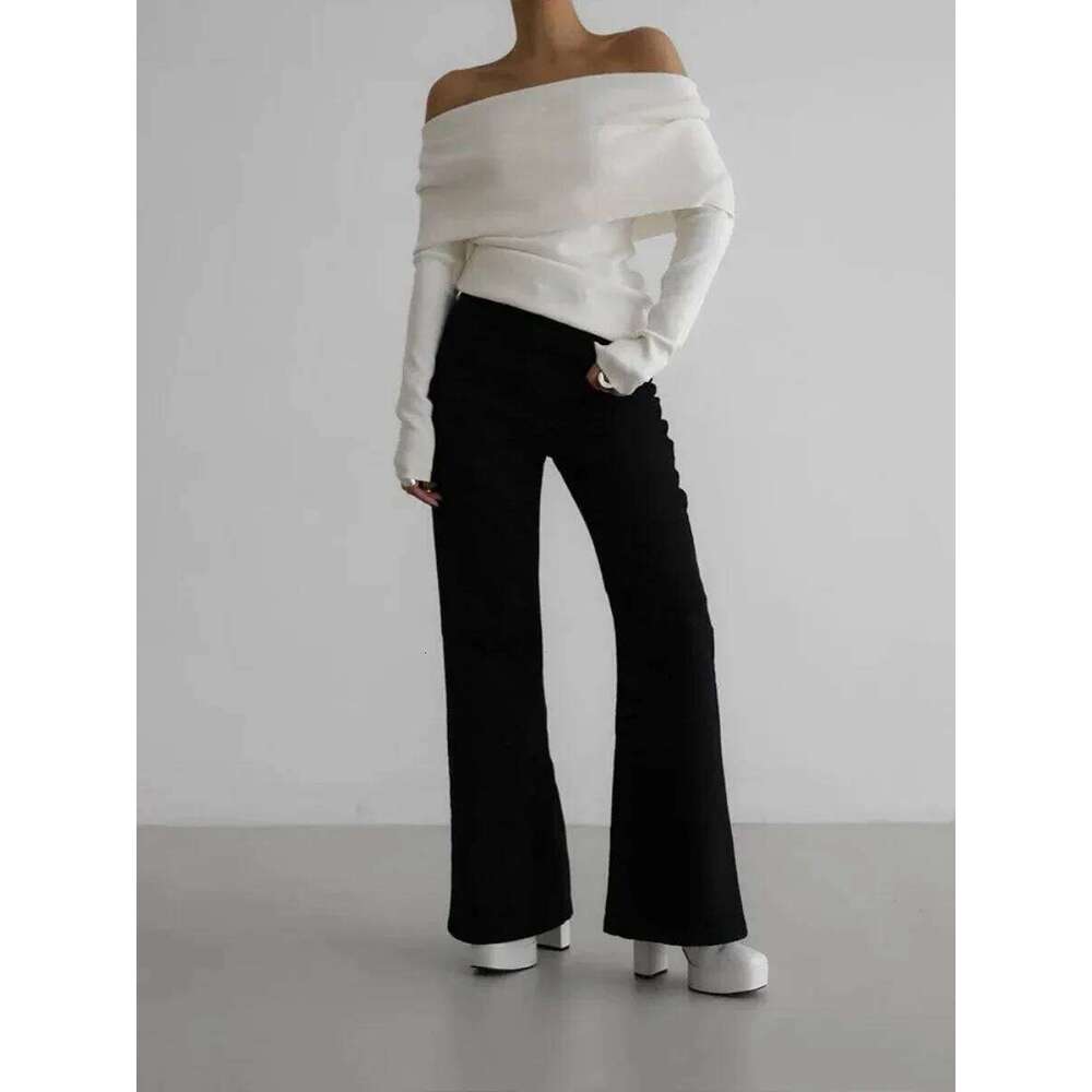 Wolfeel Women's Long Sleeved Knitted Base Shirt Autumn Winter Office Lady Sweater One Sexy Slim Fit Off Shoulder Top Z260313