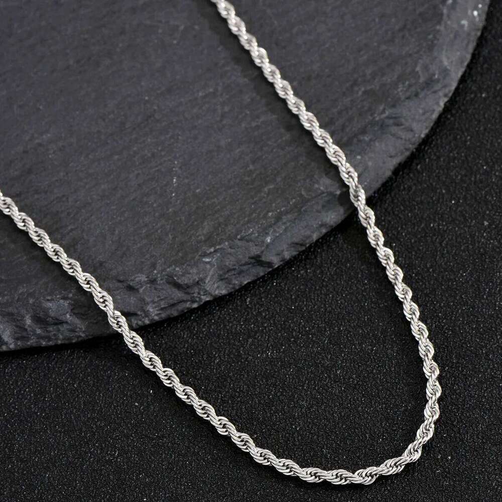 2mm Men Silver Color Twisted Twist Chain Necklace Simple Titanium Choker Fashionable Non-fading Stainless Steel Jewelry H260312