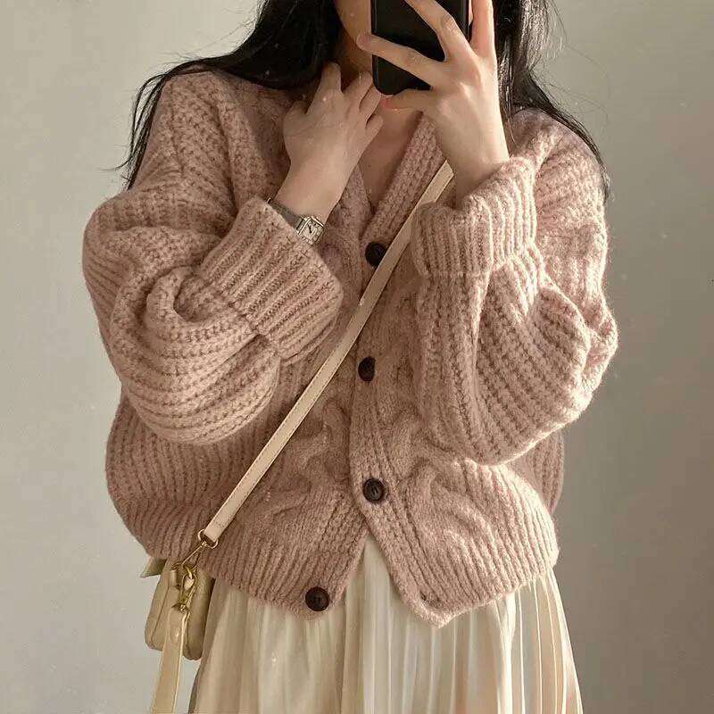 Korean Women Cardigan Sweaters Autumn Winter Fashion Female Long Sleeve V-neck Loose Knitted Shirt Jackets Casual Sweater Coats Z260313