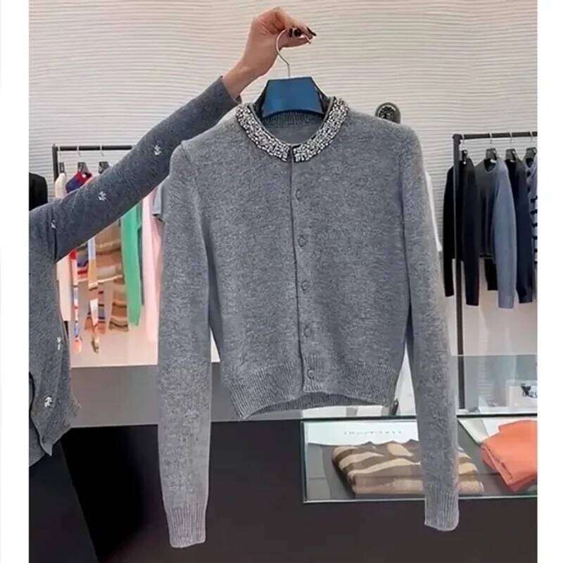 2025 New Year Fashionable Heavily Embroidered Round Neck Cardigan Sweater Women's French Soft Knitted Top Z260313