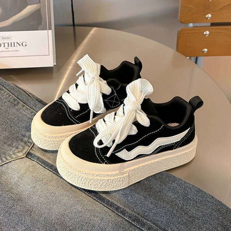 Children Striped Canvas Performance for Boys Toddler Girls Thick Bottom Platform Shoes Tennis 6-14 Y Spring Autumn 26Y0313