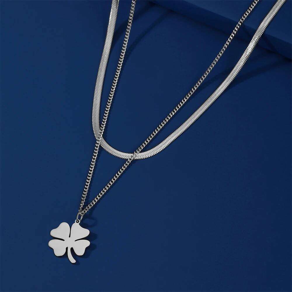 Cazador 2026 Lucky Cr Pendant Necklace Stainless Steel Gold Color Double Layer Chain Necklaces for Women Girls Jewelry Gift H260312