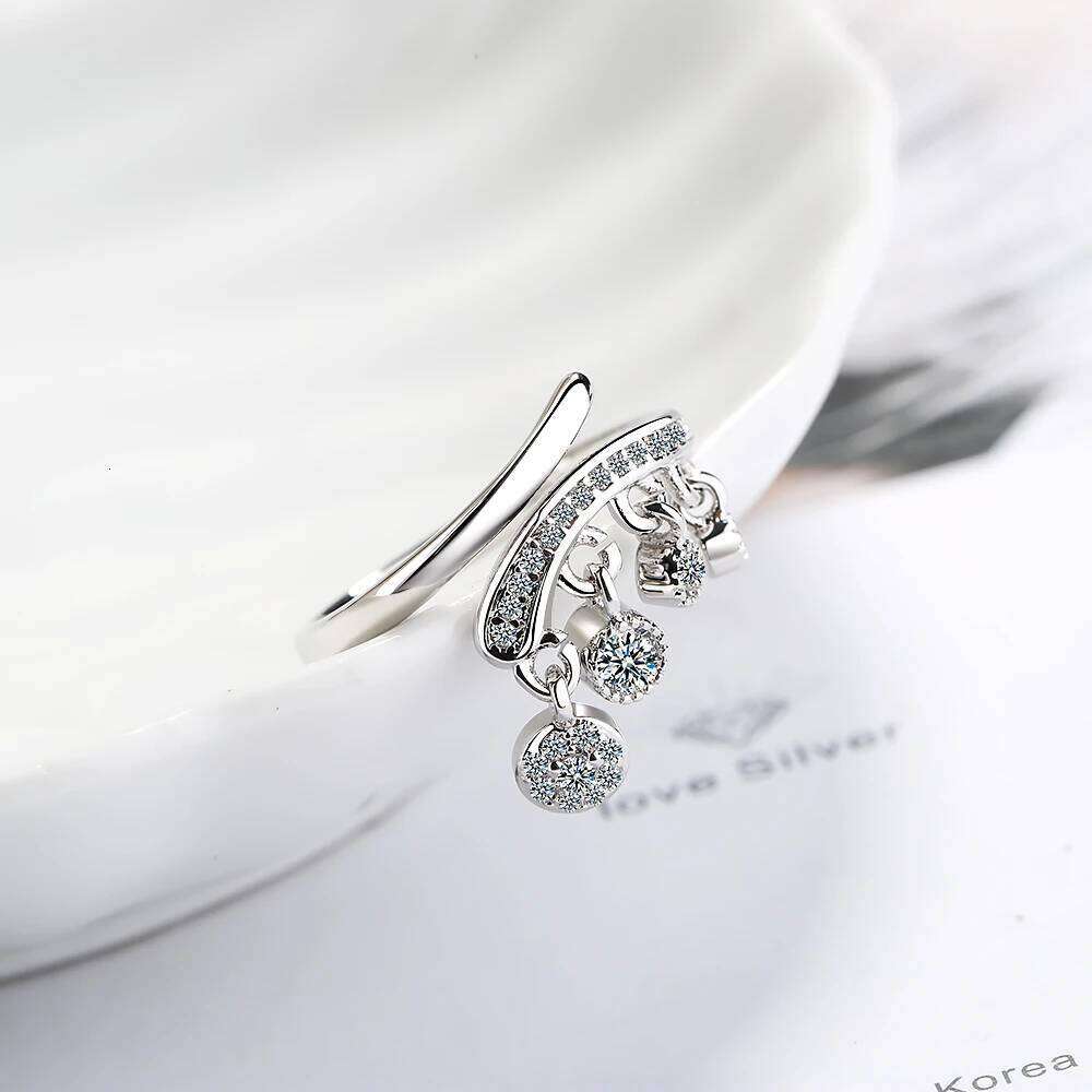 925 Silver Shiny Cubic Zirconia Tassel Jewelry Charm Bohemia Minimalism Birthday Gift Anillos Bague Femme Ring H260312