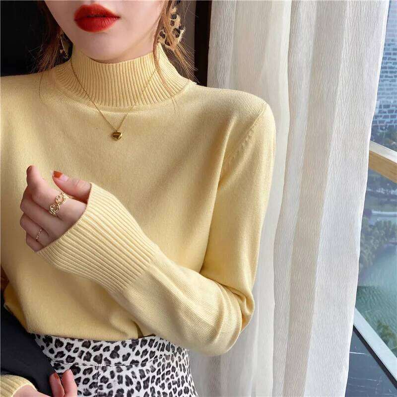 New Autumn and Winter Women's Semi-turtleneck Sweater Fashion Long-sleeved Solid Color Knitted Bottoming Shirt Soft Inner Top Z260314