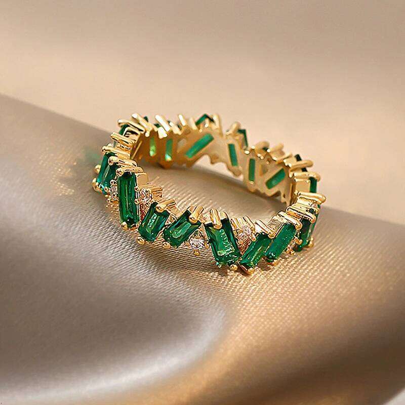 Huitan Geometric Green Cubic Zirconia Wedding Bands Women Rings Stylish Bridal Marriage Ceremony Party Trendy New Jewelry H260312