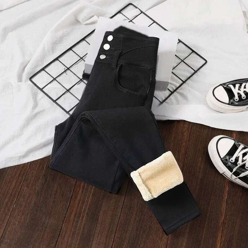 Winter Thick Velvet Women High Waist Skinny Jeans Simple Fleece Warm Fit Stretch Ladies Casual Slim Denim Pencil Pants Y2K Z260313