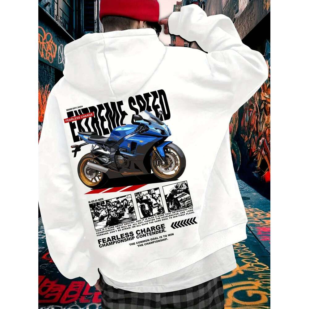 Racing Motorcycle Print Trendy Men Women Hooded Sweatshirt Autumn Winter Daily Outdoor Vacation Fitness Casual Loose Sportswear Z260314