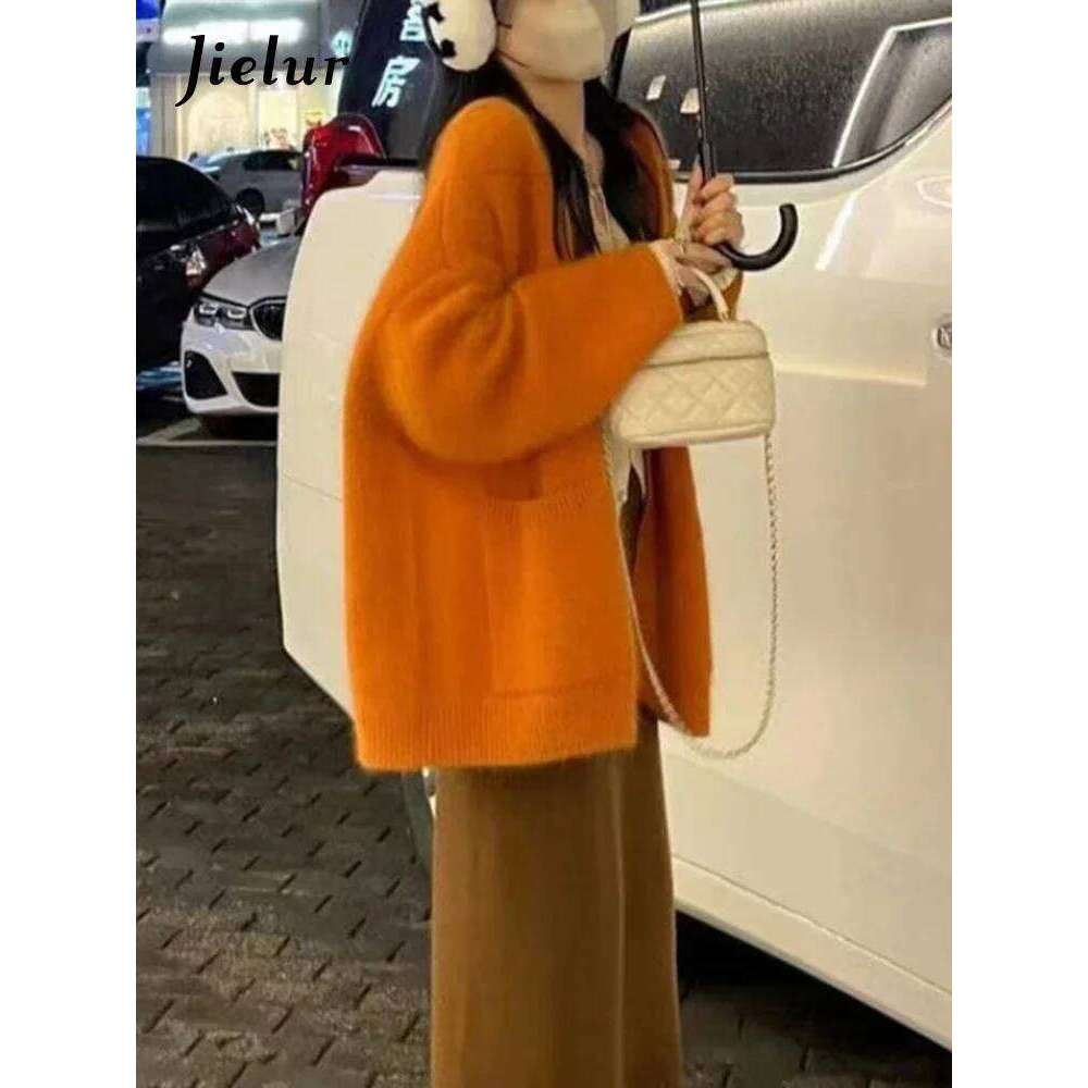 Korean Black Chic V-Neck Single Breasted Knitted Women New Fashion Pure Color Long Sleeves Loose Casual Female Cardigan Z260313