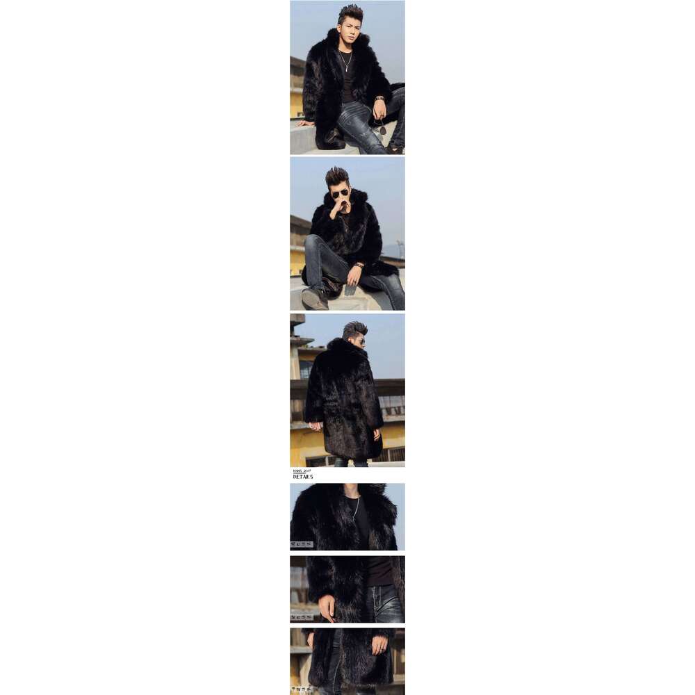 Open Stitch Solid Men Faux Thick Warm Fox Fur Outerwear Coat Jackets Turn Down Collar High Street Winter Spliced Z260313