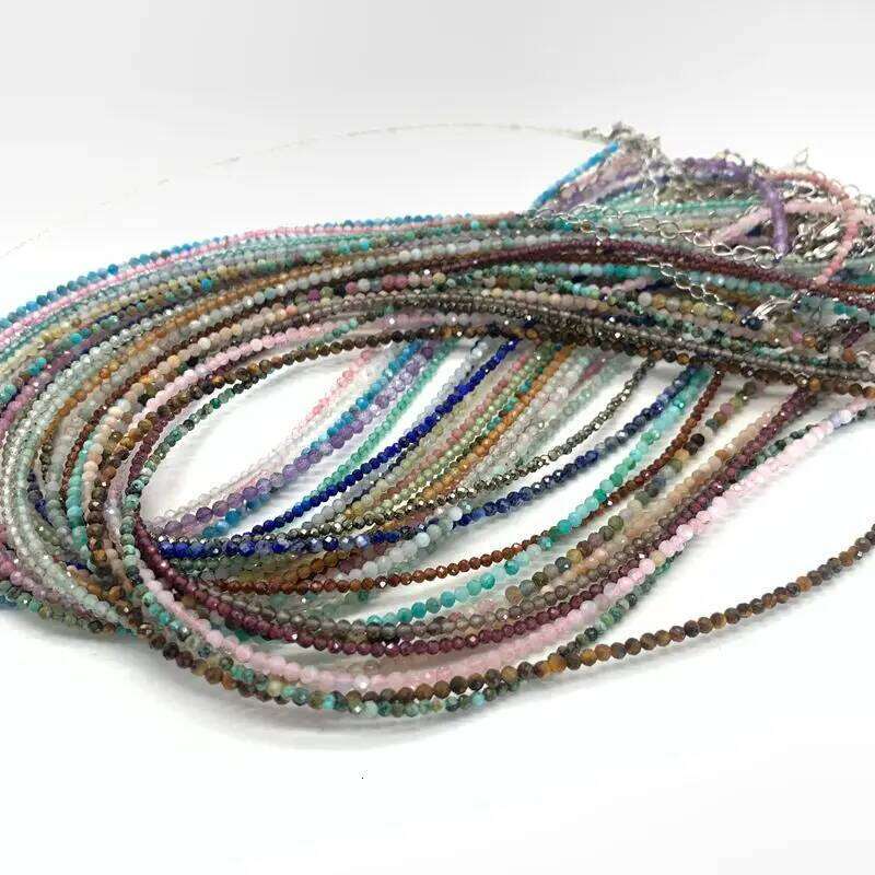 Cute and Simple lapis lazuli crystal Quartz 2mm Mini Beads Pendant Handmade Nepal Jewelry Girls Choker Necklace H260312