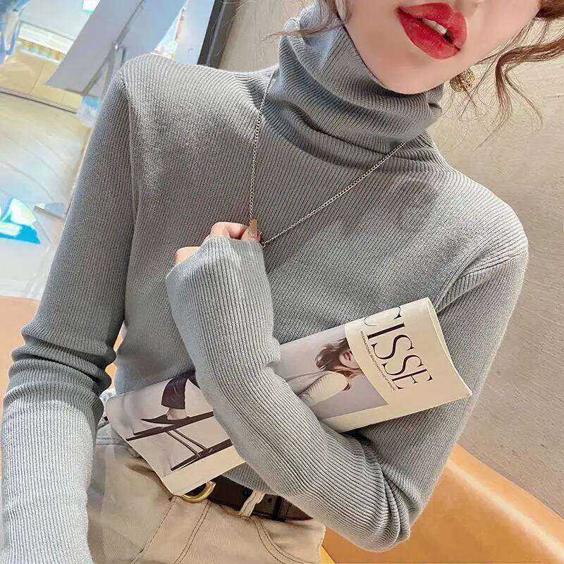 Fashion Solid Color Slim Turtleneck Sweater 2025 Autumn Winter New Casual Versatile Warm Pullovers Long Sleeves Women's Clothing Z260314