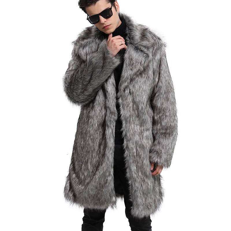 Autumn Winter Men's Medium and Long Warm Fashion Artificial Fur Trench Coat Z260313